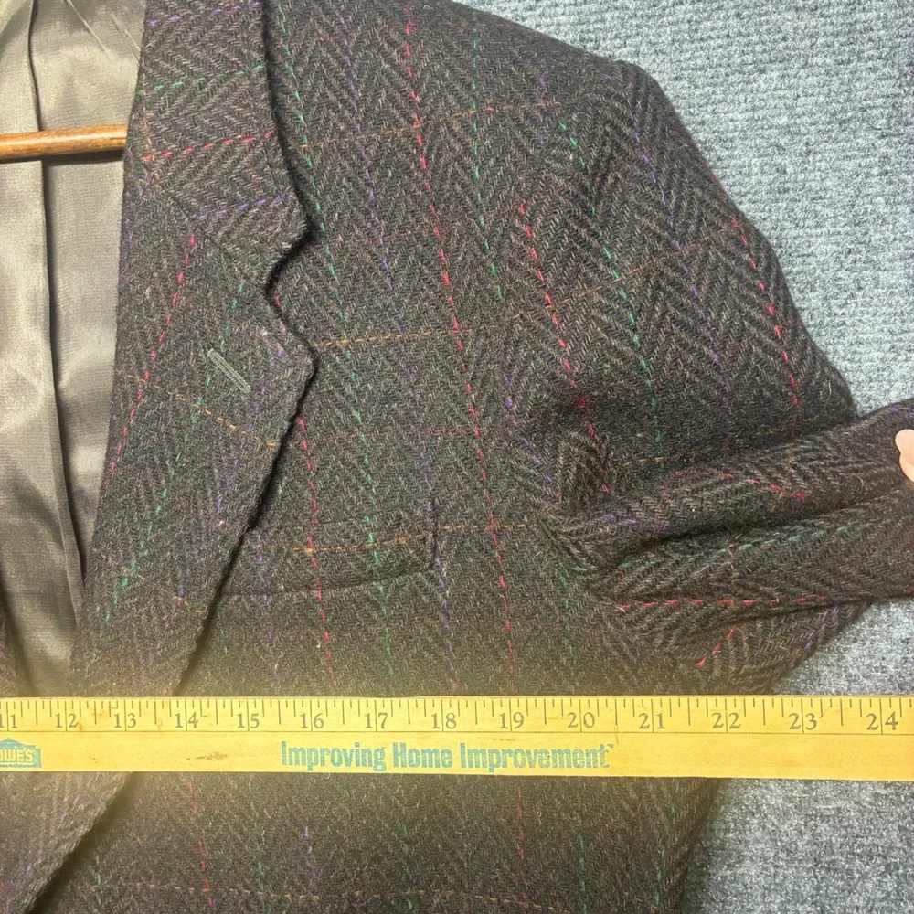 Vintage Oakton Ltd Blazer Mens 42R Brown Wool Herringbone Windowpane Sport Coat